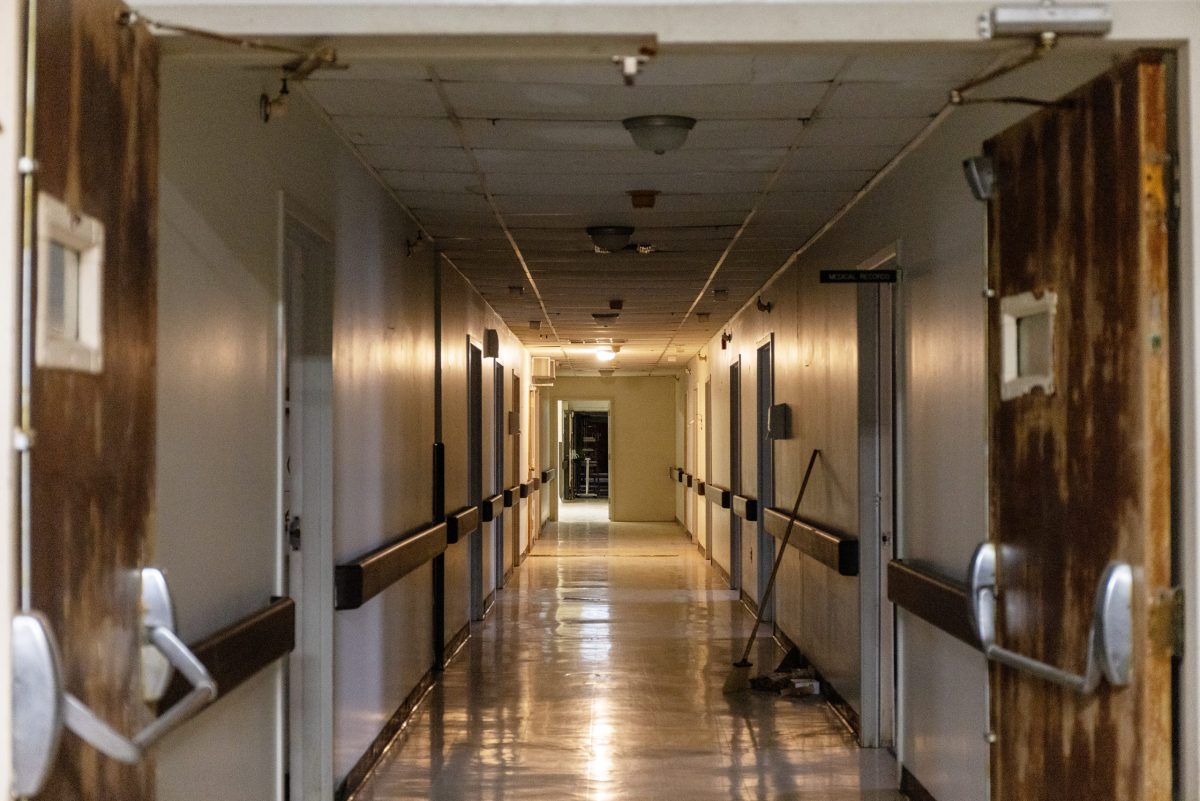 An empty hallway inside the former Patients' Choice Medical Center of Humphreys County in Belzoni, Mississippi.
