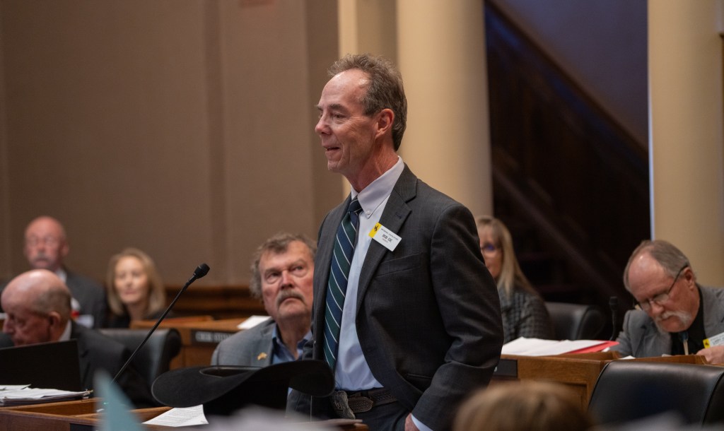Sen. Bob Ide (R-Casper) speaks during the Wyoming Legislature's 2024 budget session.