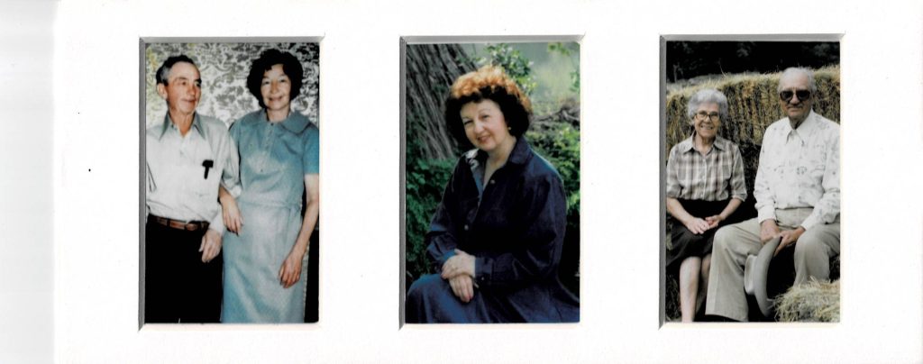 This framed photo collage shows two generations of farming and ranching families in the Texas Hill Country southwest of Austin.