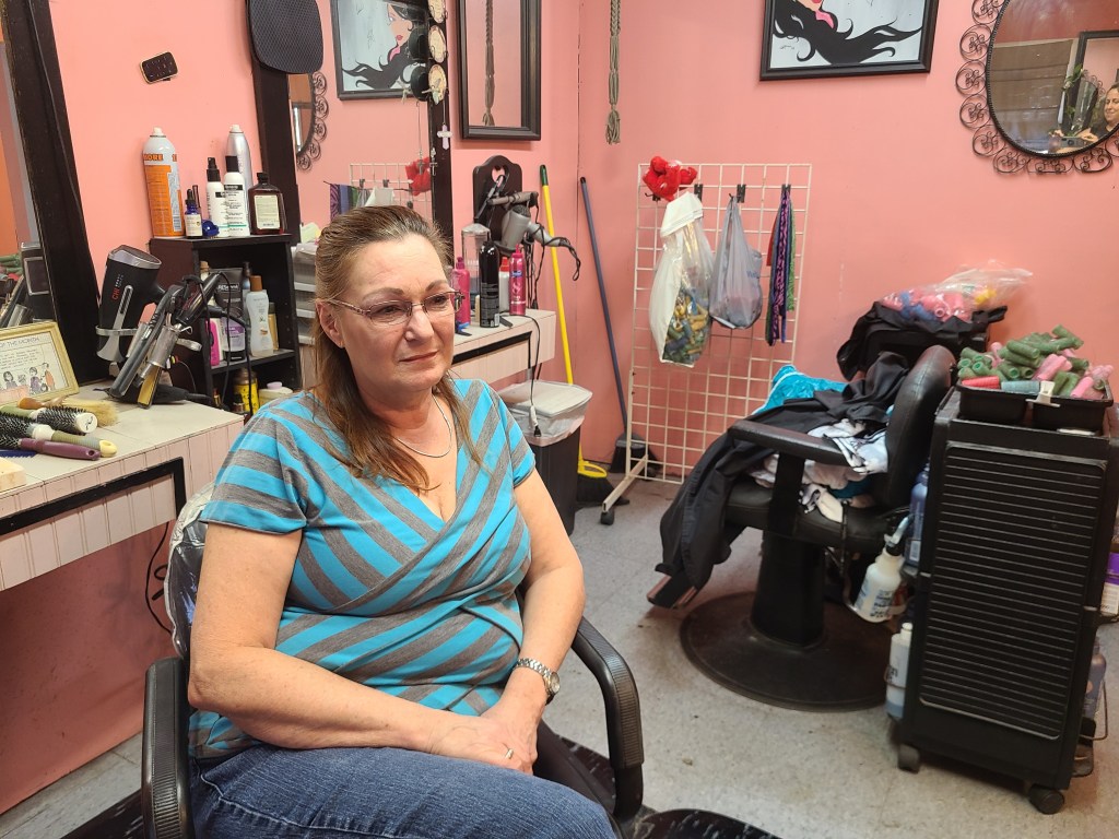 Longtime Kirbyville resident Nancy Davis in her beauty salon on Main Street.