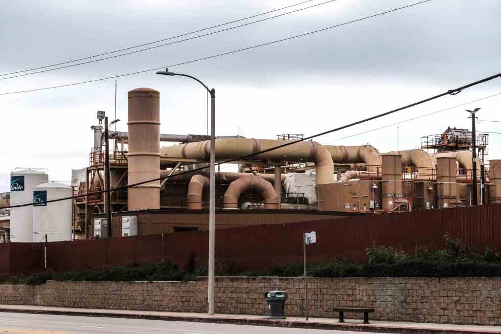 Ecobat’s facility in City of Industry melts down 600 tons of batteries and scrap every day. The resulting ingots of lead will become batteries again.